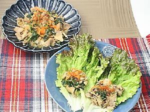 豚肉と野菜のごま味噌炒めレタス包み